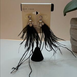 Crystal & Black Feather Drop Earrings